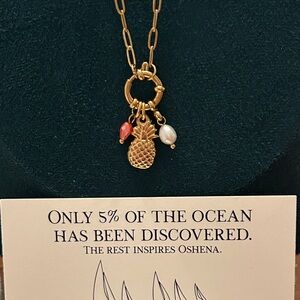 Oshena Designer Beachwear Gold Pineapple Pearl Charm Necklace New Release!